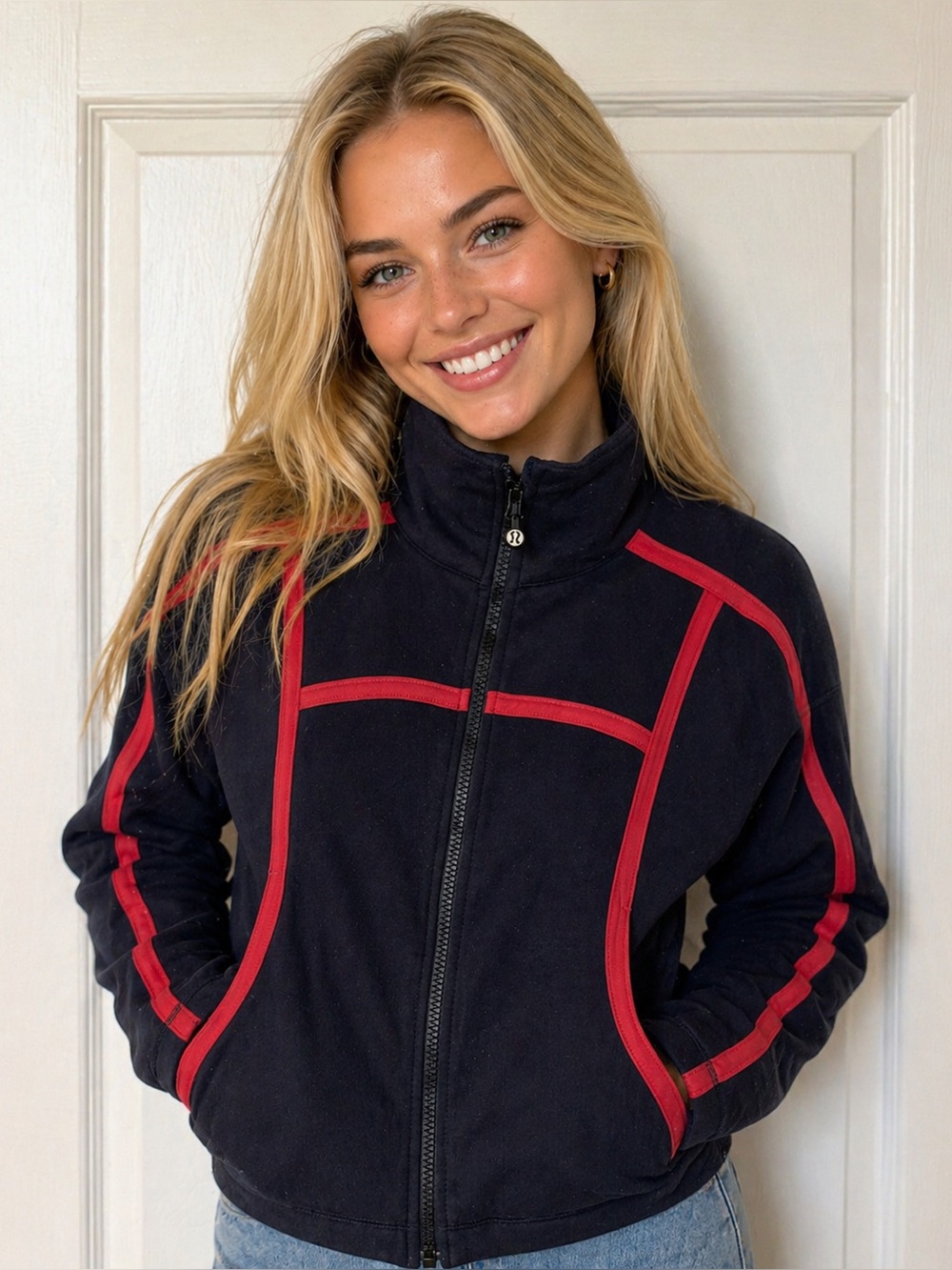 *RARE! Lululemon Mynah Zip Up Vintage Black w/ Orangey/Pink Trim